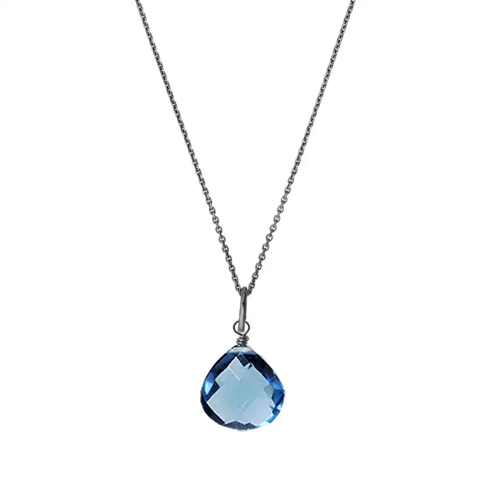 Heirloom-style London blue topaz necklace with oxidized silver chain