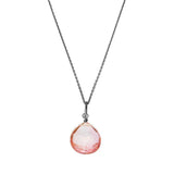 Pink Topaz drop necklace in oxidized sterling silver, showing chain detail variant--Oxidized-sterling-silver