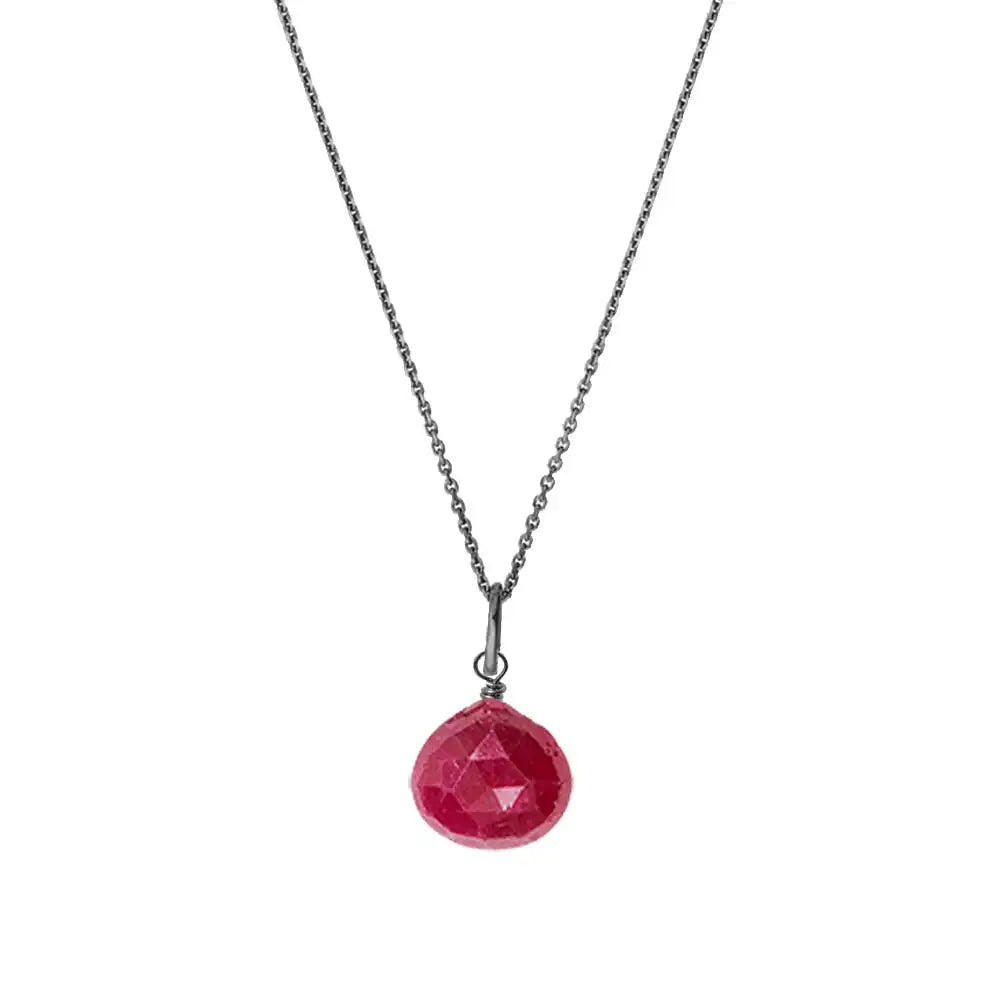 Oxidized sterling silver necklace featuring polished ruby