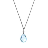 Swiss Blue Topaz drop necklace in oxidized sterling silver, showing chain detail variant--Oxidized-sterling-silver
