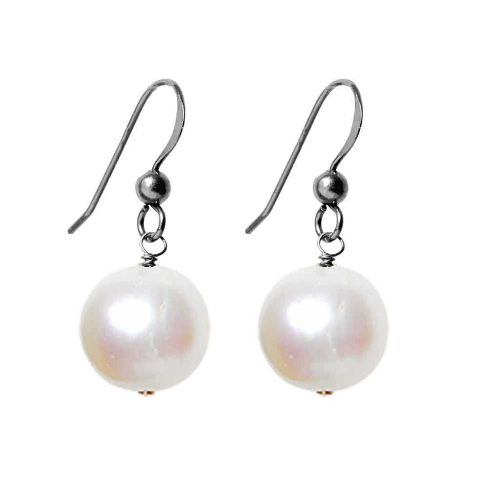 Oxidized sterling silver Pearl earrings, Oxidized sterling silver Pearl gemstone earrings, Oxidized sterling silver Pearl birthstone earrings