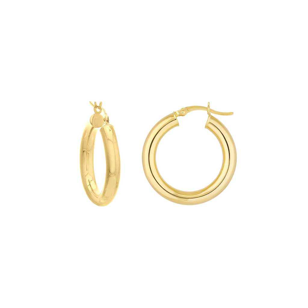 4mm gold tube hoop earrings 25mm in 14K yellow gold, pair view variant--14K-yellow-gold variant--25mm