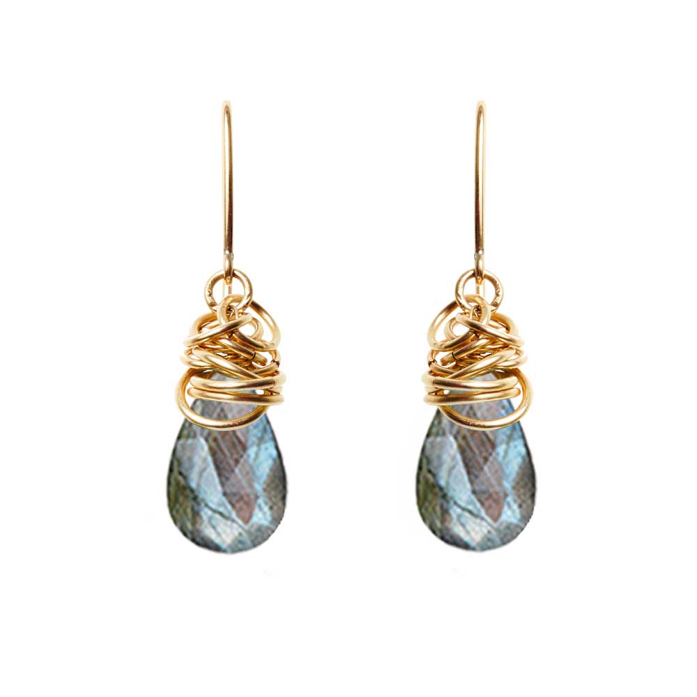 Paisley custom dangle earring in 14K gold-fill with faceted teardrop gemstone briolette