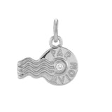 Tiny diamond par avion stamp charm in 14K gold, front view variant--14K-white-gold
