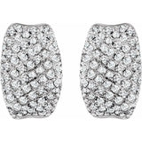 14K white gold pavé diamond huggie hoop earrings, front view on white background
