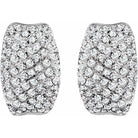 14K white gold pavé diamond huggie hoop earrings, front view on white background