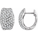 Side profile of 14K white gold pavé diamond huggie hoop showing thickness and curve