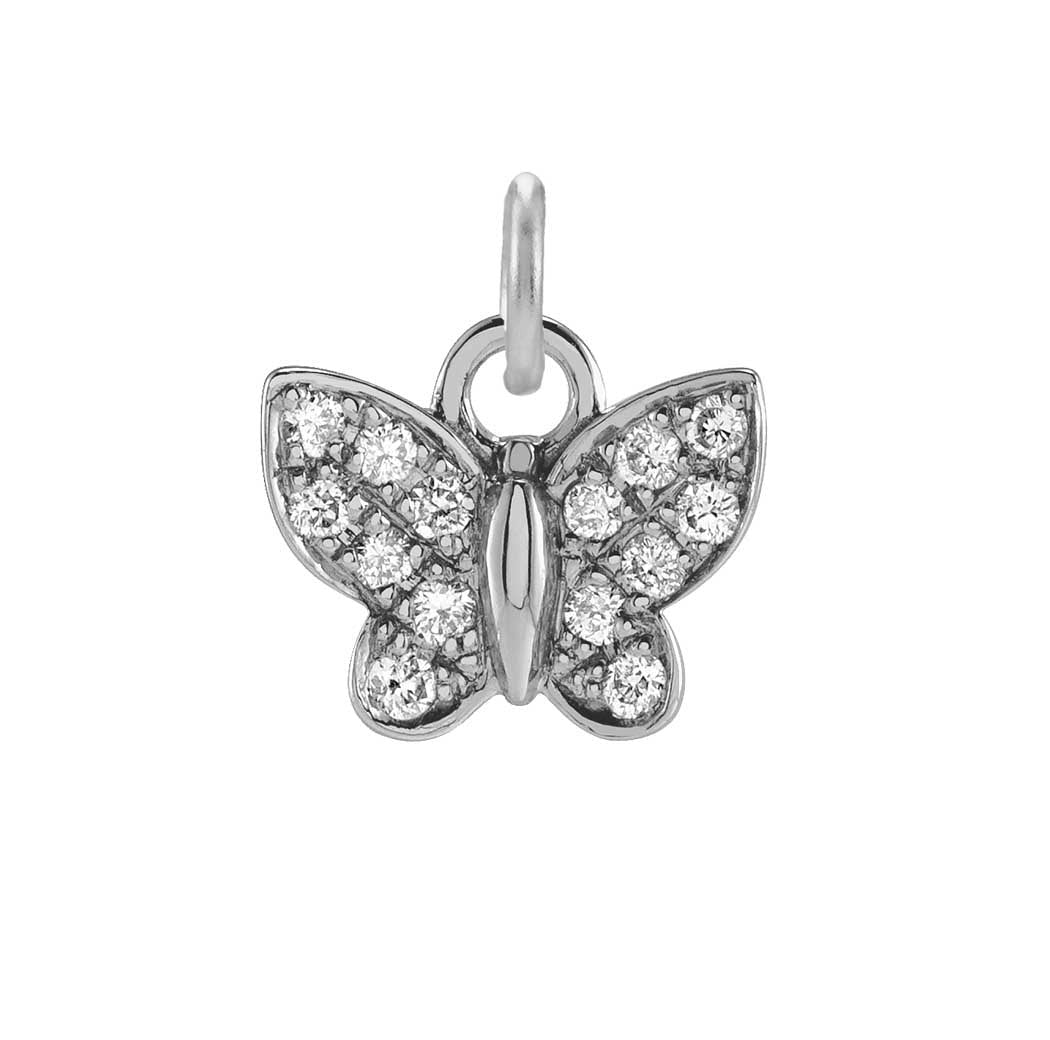 Diamond pavé butterfly charm in 14K white gold, front view variant--14K-white-gold