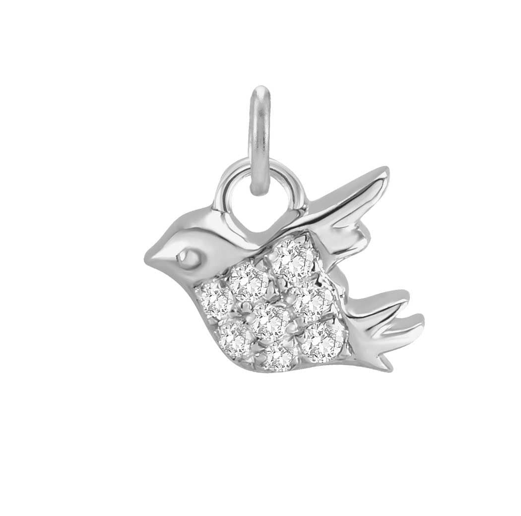 Diamond pavé bird of peace charm in 14K white gold, front view variant--14K-white-gold