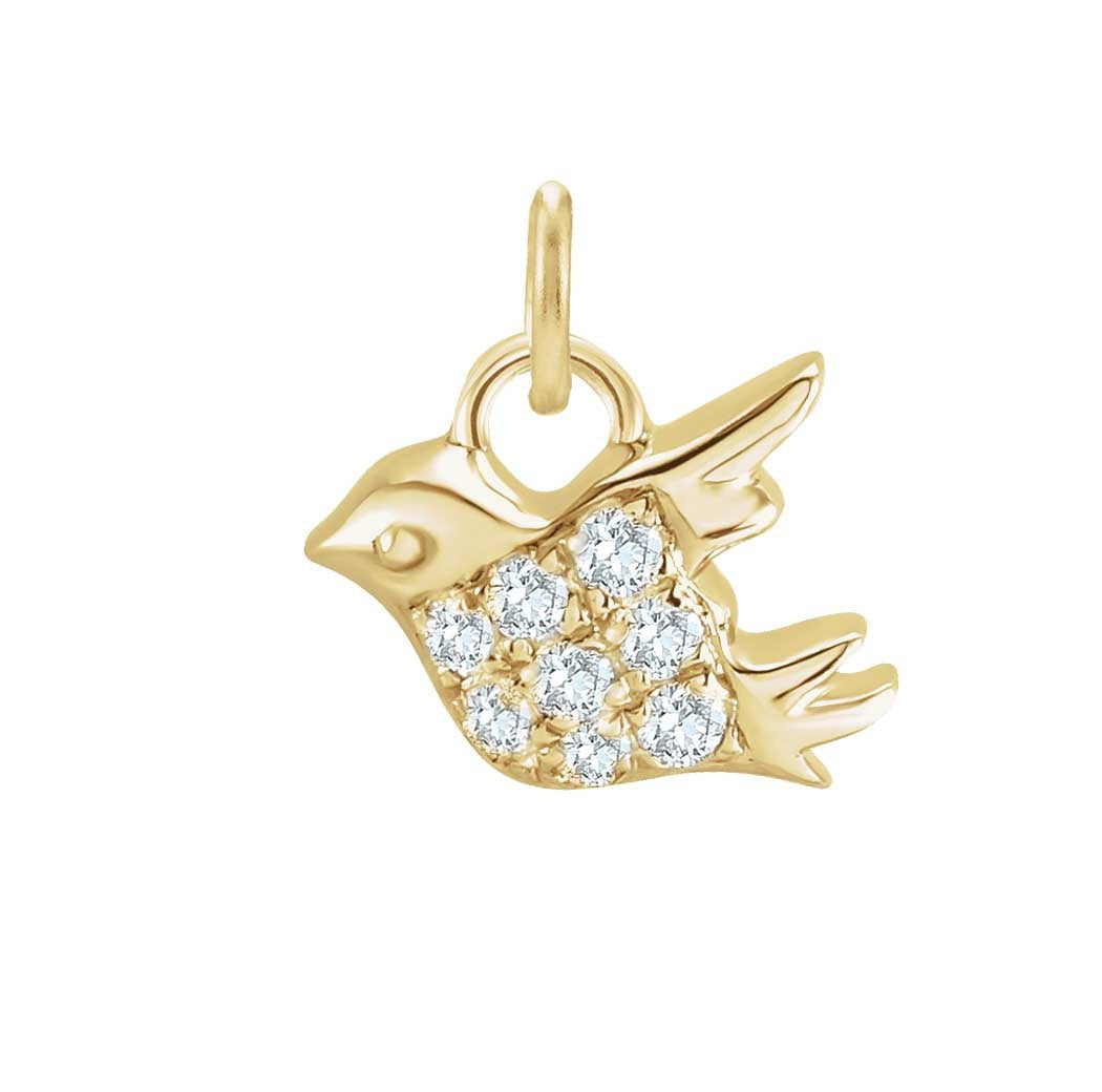 Diamond pavé bird of peace charm in 14K yellow gold, front view variant--14K-yellow-gold