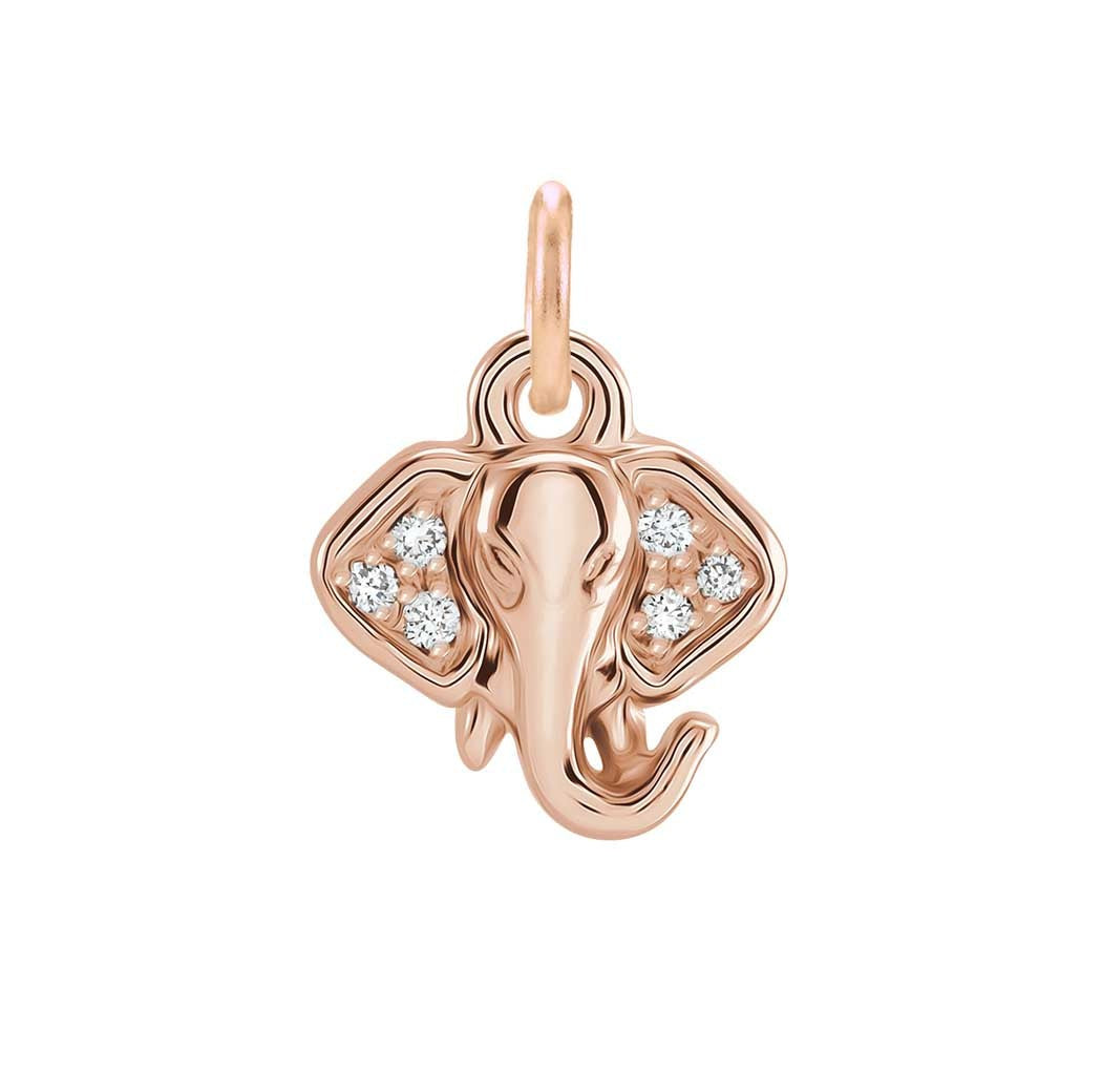 Diamond pavé elephant charm in 14K rose gold, front view variant--14K-rose-gold