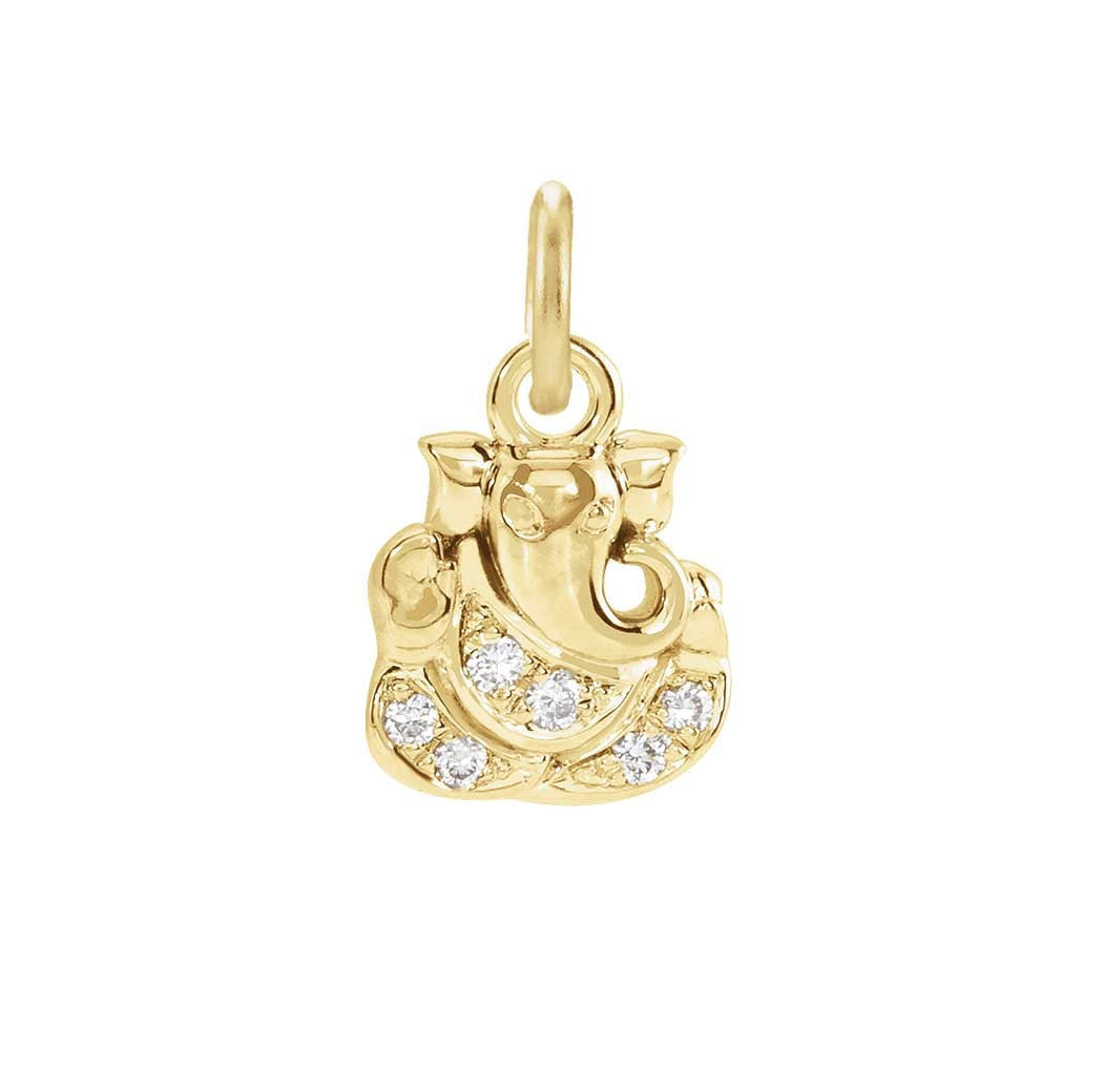 Diamond pavé Ganesha charm in 14K yellow gold, front view variant--14K-yellow-gold