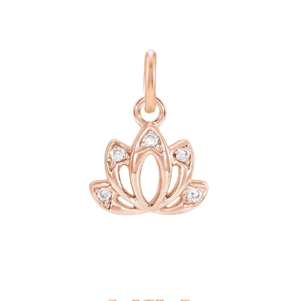 Diamond pavé lotus charm in 14K rose gold, front view variant--14K-rose-gold