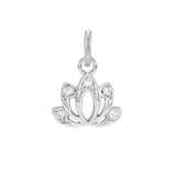 Diamond pavé lotus charm in 14K white gold, front view variant--14K-white-gold