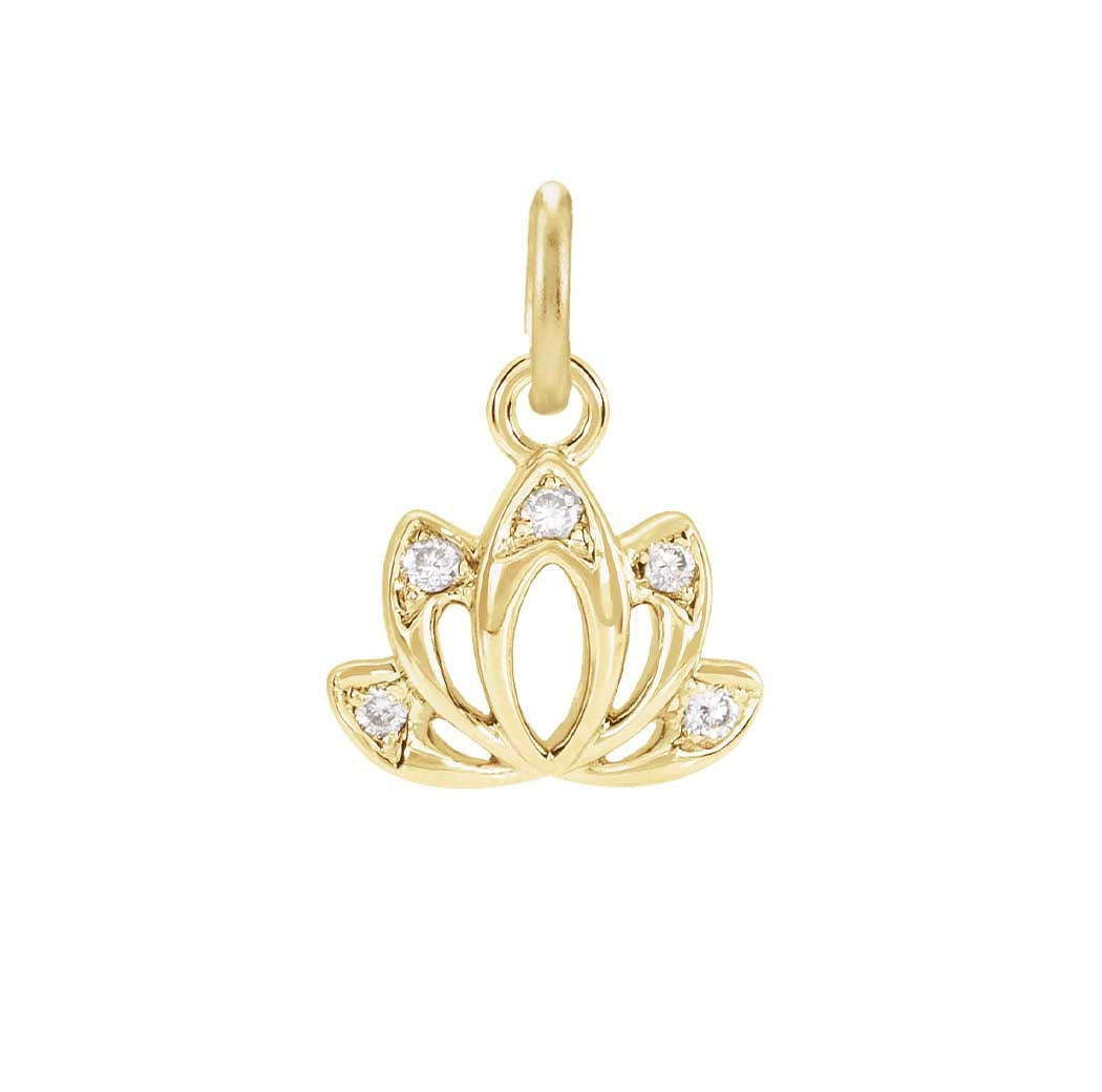 Diamond pavé lotus charm in 14K yellow gold, front view variant--14K-yellow-gold