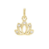 Diamond pavé lotus charm in 14K yellow gold, front view variant--14K-yellow-gold