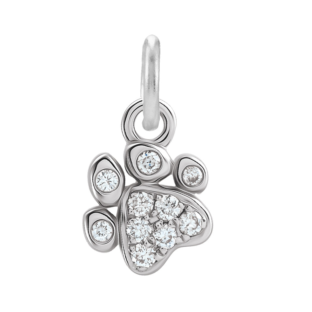 White gold paw print charm with diamonds variant--14K-white-gold