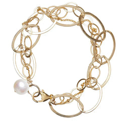 Natural pearl woven chain bracelet in 14K gold-fill