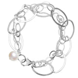 Natural pearl woven chain bracelet in sterling silver, side view detail silver variant--Pearl variant--Sterling-silver