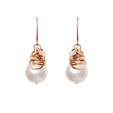 Pearl dangle earrings in rose gold-fill, blush metal setting with iridescent white pearl variant--Rose-Gold-fill