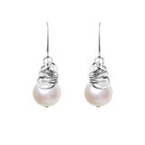 Pearl dangle earrings in sterling silver, minimalist silver bezel with classic white pearl variant--Sterling-silver variant--Pearl