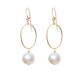Pearl gemstone hoop earrings in 14K gold-fill, hand-cut luminous white stone, handmade in the USA variant--Pearl variant--Gold-fill
