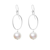 Pearl gemstone hoop earrings in sterling silver, hand-cut luminous white stone, handmade in the USA variant--Pearl variant--Sterling-silver