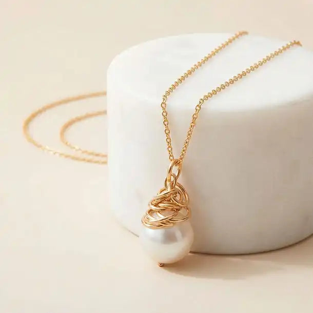 Textured pearl necklace for June birthstone  variant--Gold-fill, variant--Rose-gold-fill, variant--Sterling-silver, variant--Oxidized-sterling-silver variant--Pearl