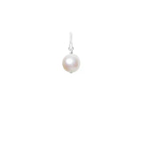 Glowing pearl briolette gemstone charm, 12mm, handcrafted with sterling silver wrap detail. variant--Pearl variant--Sterling-silver variant--Small