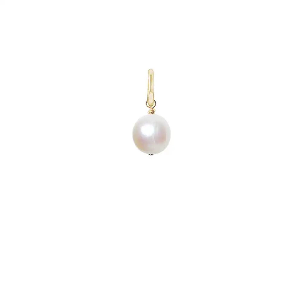 Glowing pearl briolette gemstone charm, 12mm, handcrafted with gold-fill wrap detail.