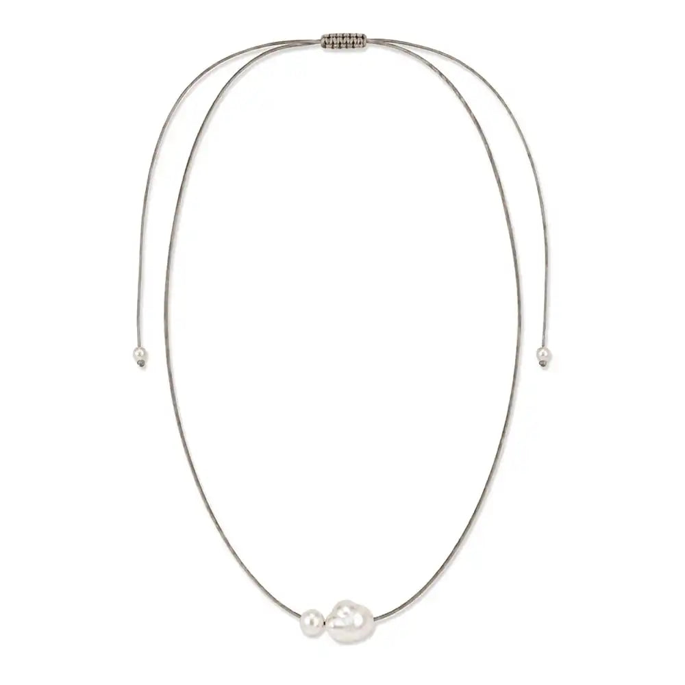 Grey Pearl Silk Necklace