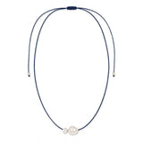 Navy Blue Pearl Silk Necklace