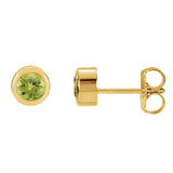 Peridot bezel stud earrings side view in 14K yellow gold variant--14K-yellow-gold