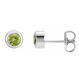 Peridot bezel stud earrings side view in sterling silver variant--Sterling-silver