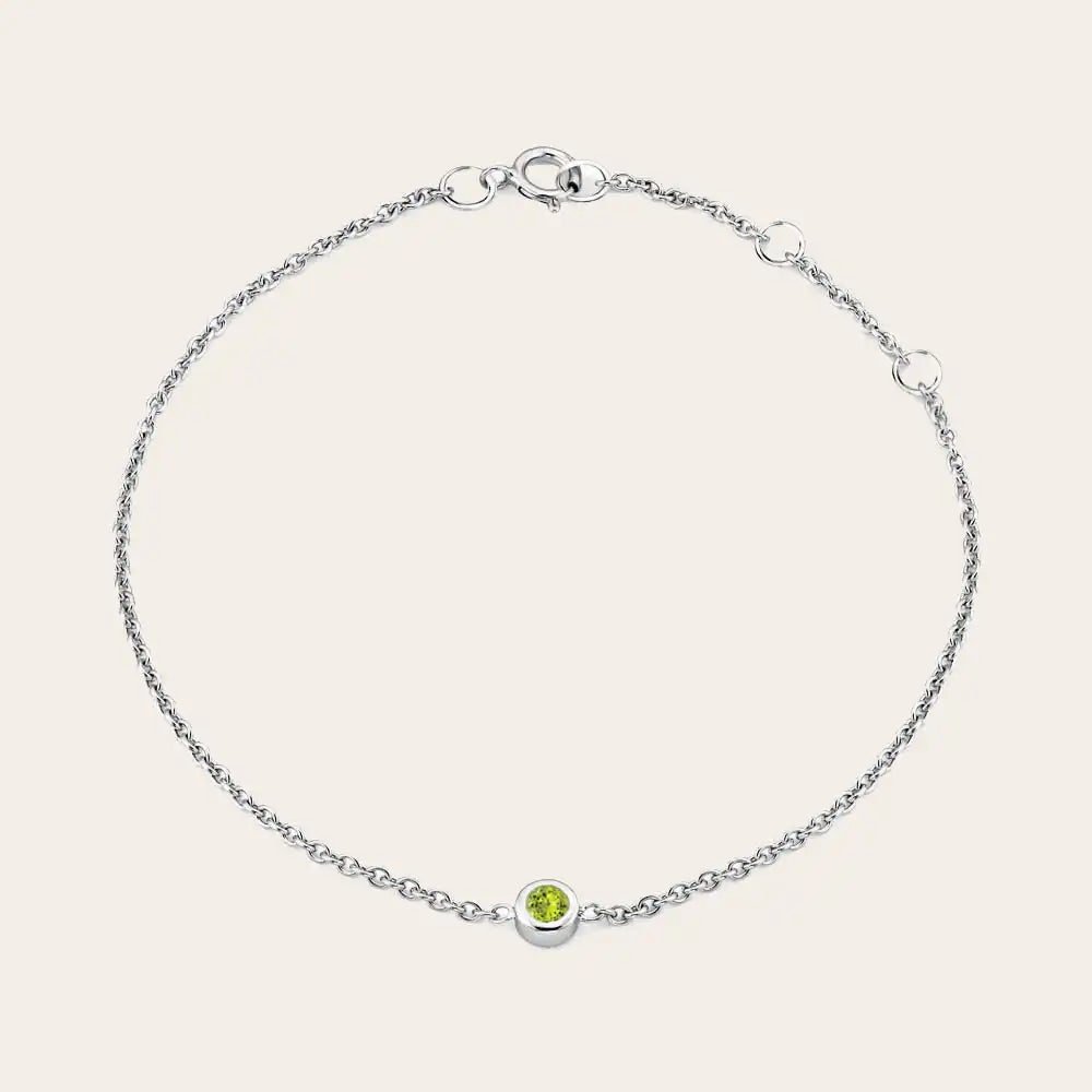 Minimalist bezel peridot bracelet for stacking white gold variant--14K-white-gold variant--Peridot