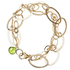 Natural peridot woven chain bracelet in 14K gold-fill, close-up of setting variant--Peridot variant--Gold-fill
