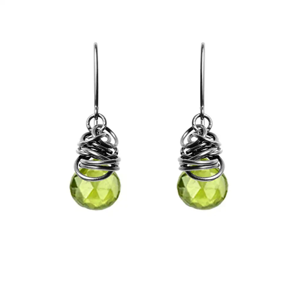 Peridot dangle earrings in oxidized sterling silver, dark patina setting with natural green peridot stone variant--Oxidized-sterling-silver