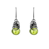 Peridot dangle earrings in oxidized sterling silver, dark patina setting with natural green peridot stone variant--Oxidized-sterling-silver