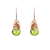 Peridot dangle earrings in rose gold-fill, blush metal setting with bright green peridot stone variant--Rose-Gold-fill