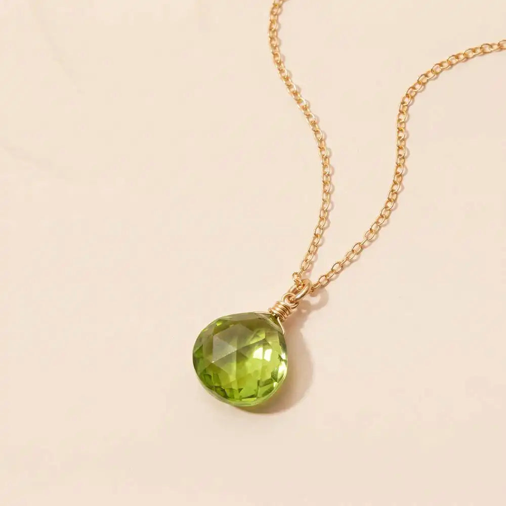 Peridot necklace with bright green gemstone on a delicate chain variant--Gold-fill