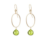 Peridot gemstone hoop earrings in 14K gold-fill, hand-cut bright lime green stone, handmade in the USA variant--Peridot variant--Gold-fill