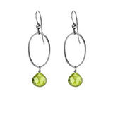 Peridot gemstone hoop earrings in oxidized silver, hand-cut bright lime green stone, handmade in the USA variant--Oxidized-sterling-silver