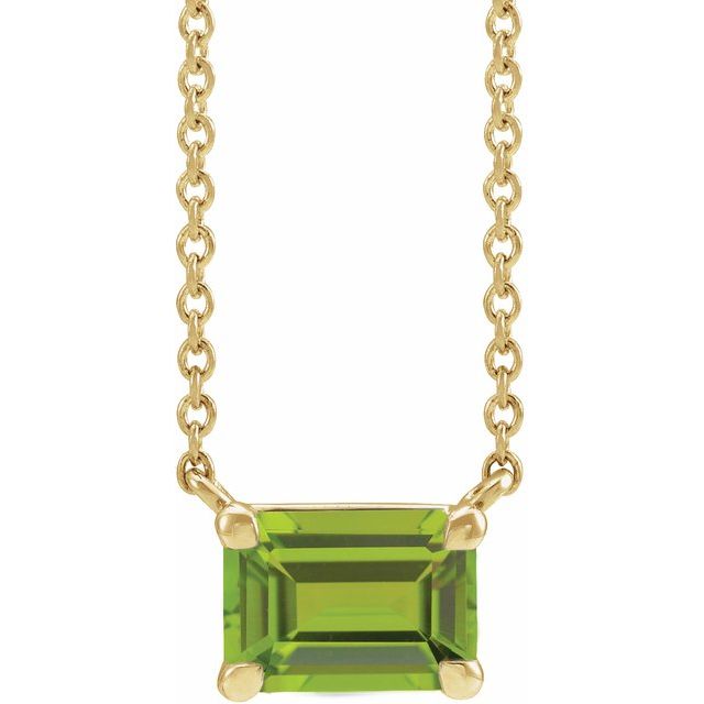 Emerald-cut peridot necklace in 14K yellow gold