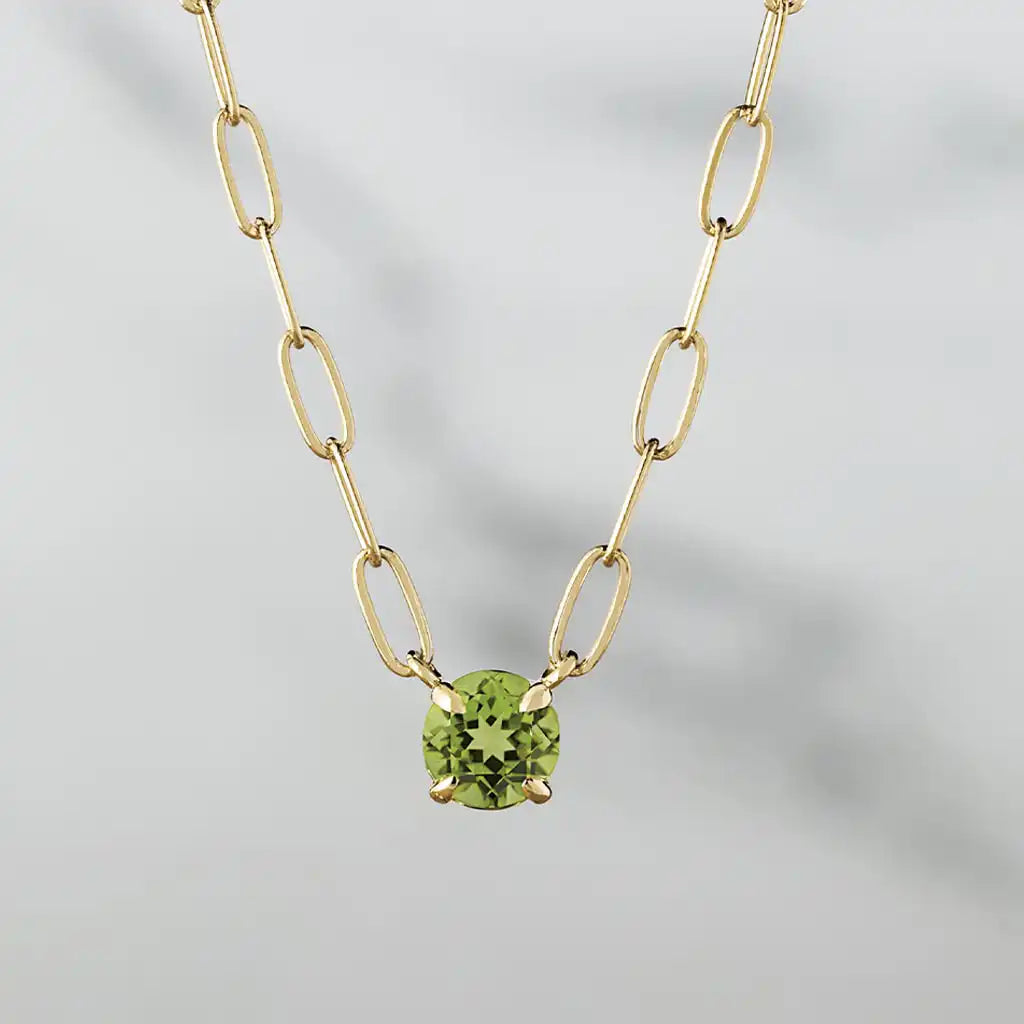 Peridot necklace featuring bright green gemstones