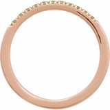 Side view of rose gold birthstone band with peridot variant--14K-rose-gold