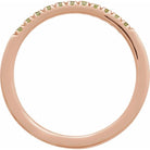 Side view of rose gold birthstone band with peridot