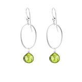 Peridot gemstone hoop earrings in sterling silver, hand-cut bright lime green stone, handmade in the USA variant--Peridot variant--Sterling-silver