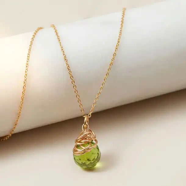 Textured peridot necklace for July birthstone  variant--Gold-fill, variant--Rose-gold-fill, variant--Sterling-silver, variant--Oxidized-sterling-silver variant--Peridot