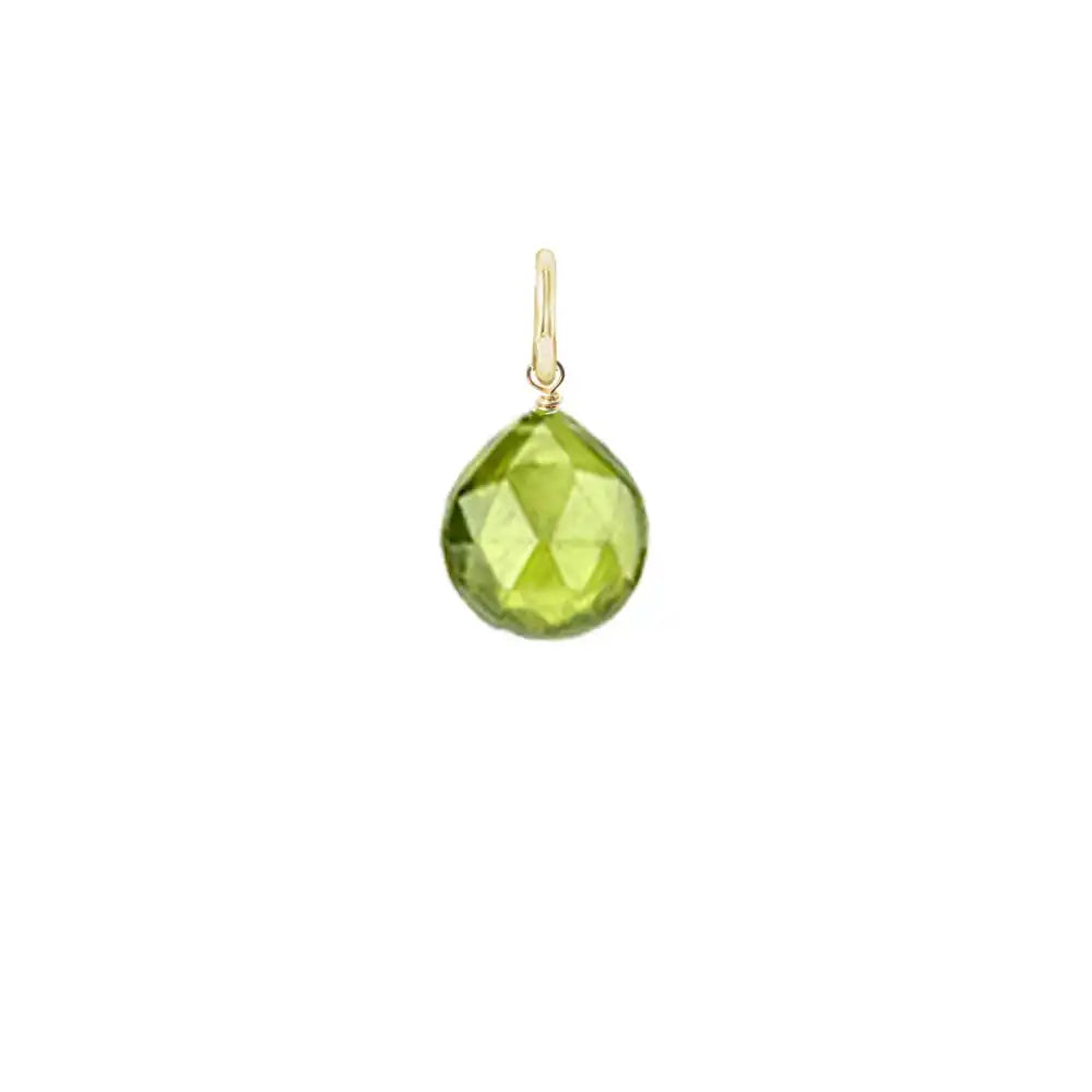 Sparkling 6mm briolette gemstone charm in peridot, wrapped by hand in sterling silver. variant--Peridot variant--Gold-fill variant--Large