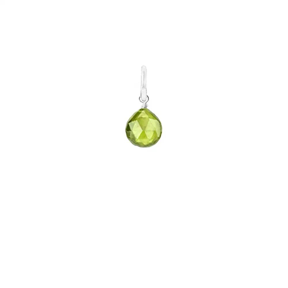 Faceted teardrop charm in peridot, 12mm, suspended from artisan sterling silver wrap. variant--Peridot variant--Sterling-silver variant--Small